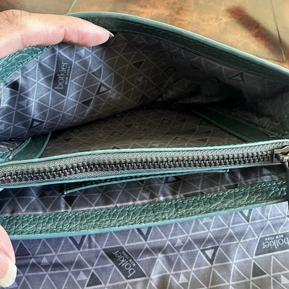 Botkier Handbag‎ Clutch Bag 7.5 Inch Green Teal Pebbled Leather No Chain Strap